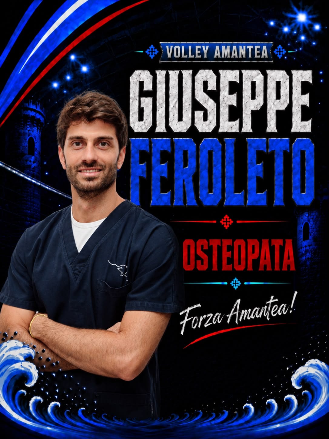 Locandina di Volley Amantea con Giuseppe Feroleto come osteopata